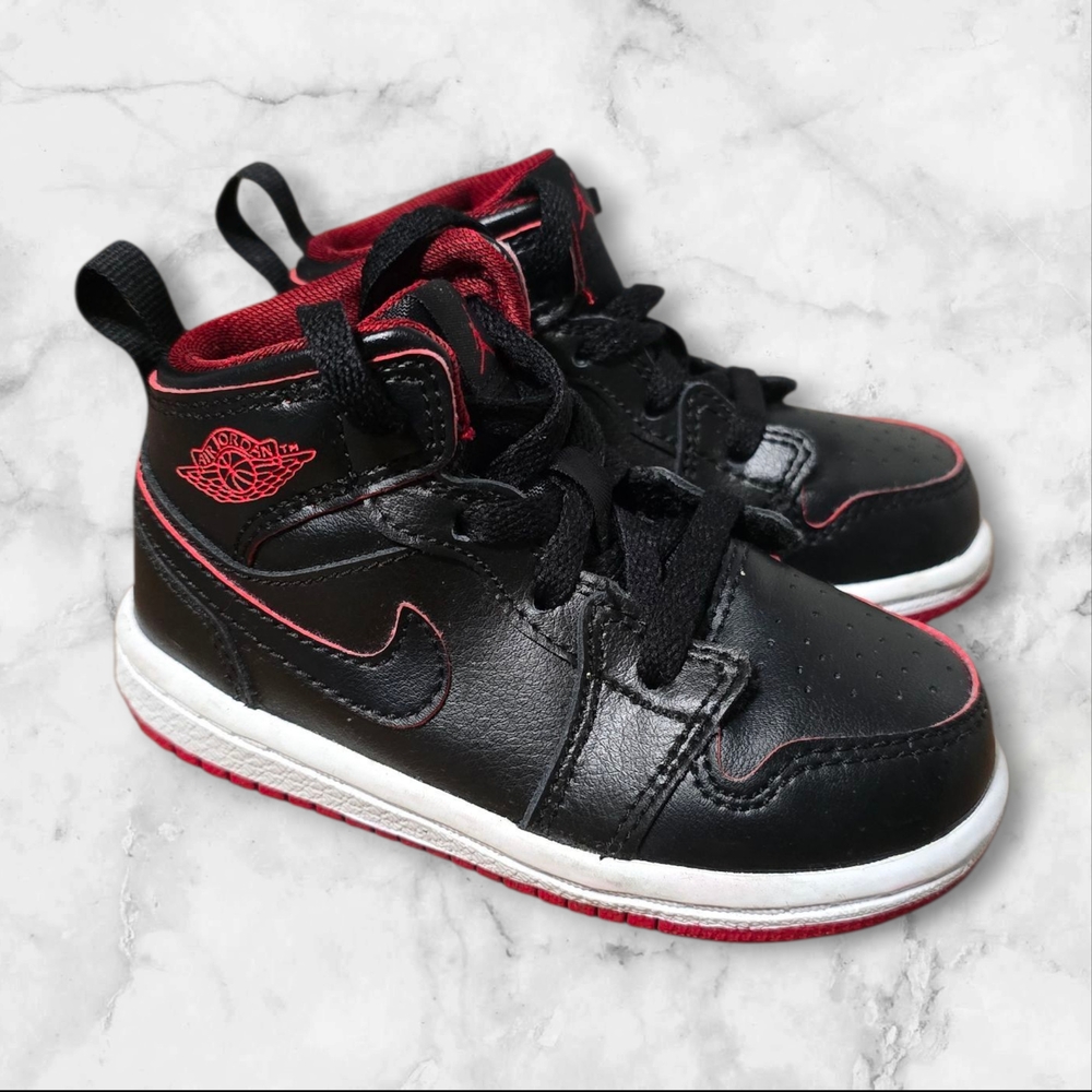 Nike Black and Red High-Top Sneakers with Leather Finish